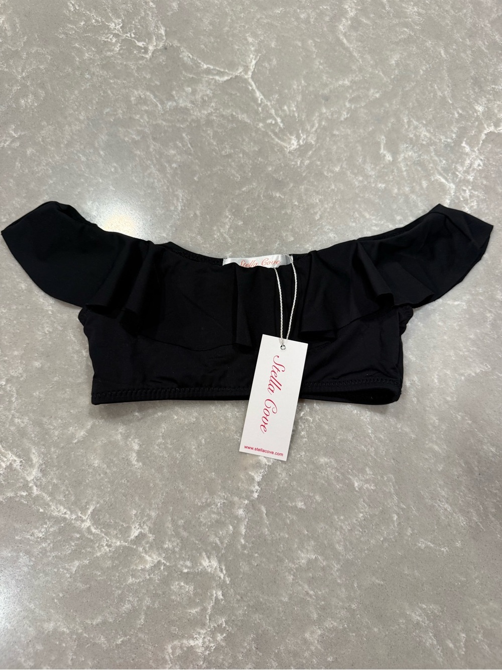 Stella Cove Girls Black Ruffle Off Shoulder Bikini Swim Top Size 4 NWT